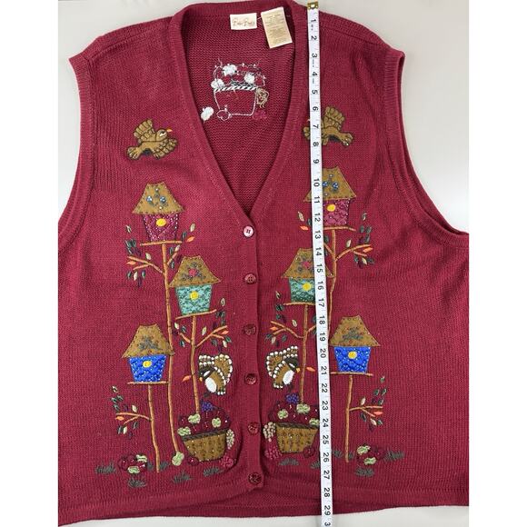 VTG Bobbie Brooks Plus Size Embroidered Knit Sweater Vest 28W Birds Teacher Fall - Picture 5 of 9